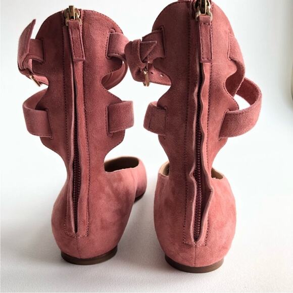 VALENTINO GARAVANI Suede Pink Lace Up Square Toe Zipper Back Ballet Flats EU37 - Picture 5 of 9